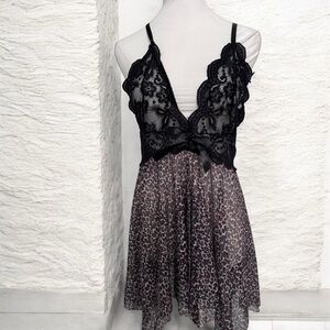 Black Lace and Leopard Print babydoll Dress lingerie 2X goth glam whimsigoth